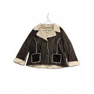 Vintage Y2k Windriver Women's Brown Faux Shearling Jacket w Contrast Trim SZ 2XL